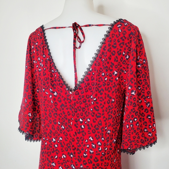 NEW Lovers + Friends Jason Red Cheetah Leopard Print Boho Mini Dress - Picture 5 of 11